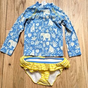 Baby Boden girls two piece swim suit 12-18months with rashguard